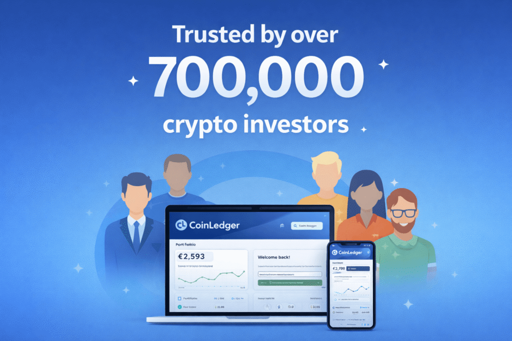 CoinLedger trusted by over 700000 crypto investors showing platform dashboard and user trust banner