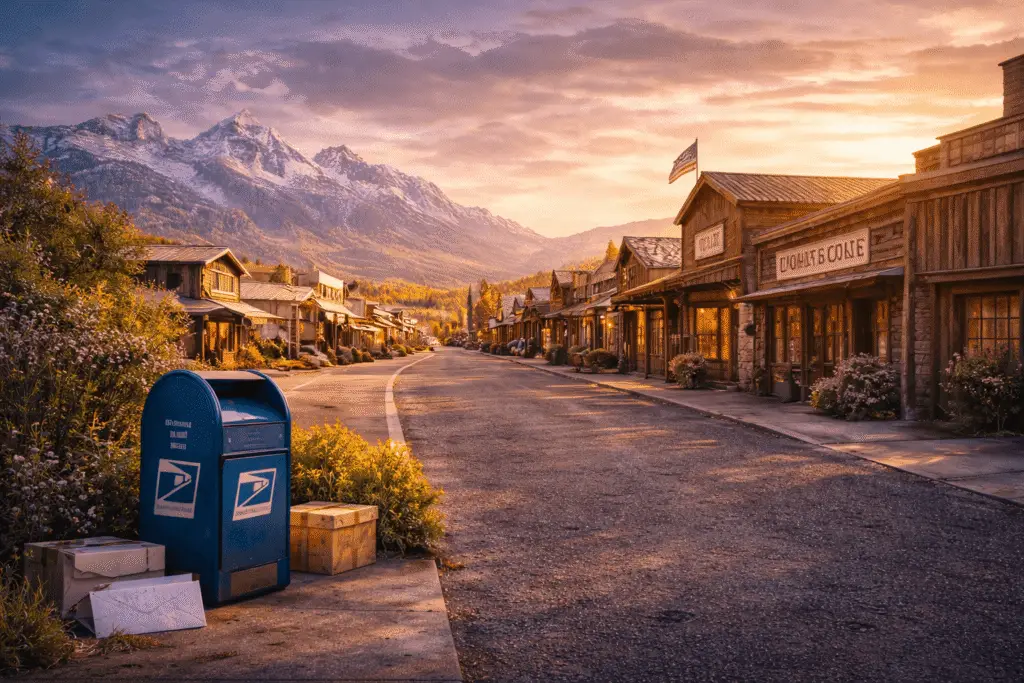 US mailbox with packages in small American town – virtual mailbox and mail forwarding concept
