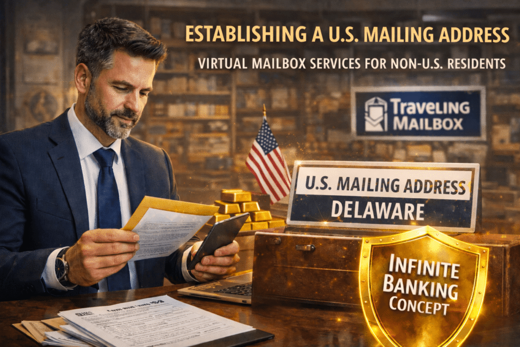 Entrepreneur establishing a U.S. mailing address in Delaware using a virtual mailbox service to access the Infinite Banking Concept as a non-US resident.