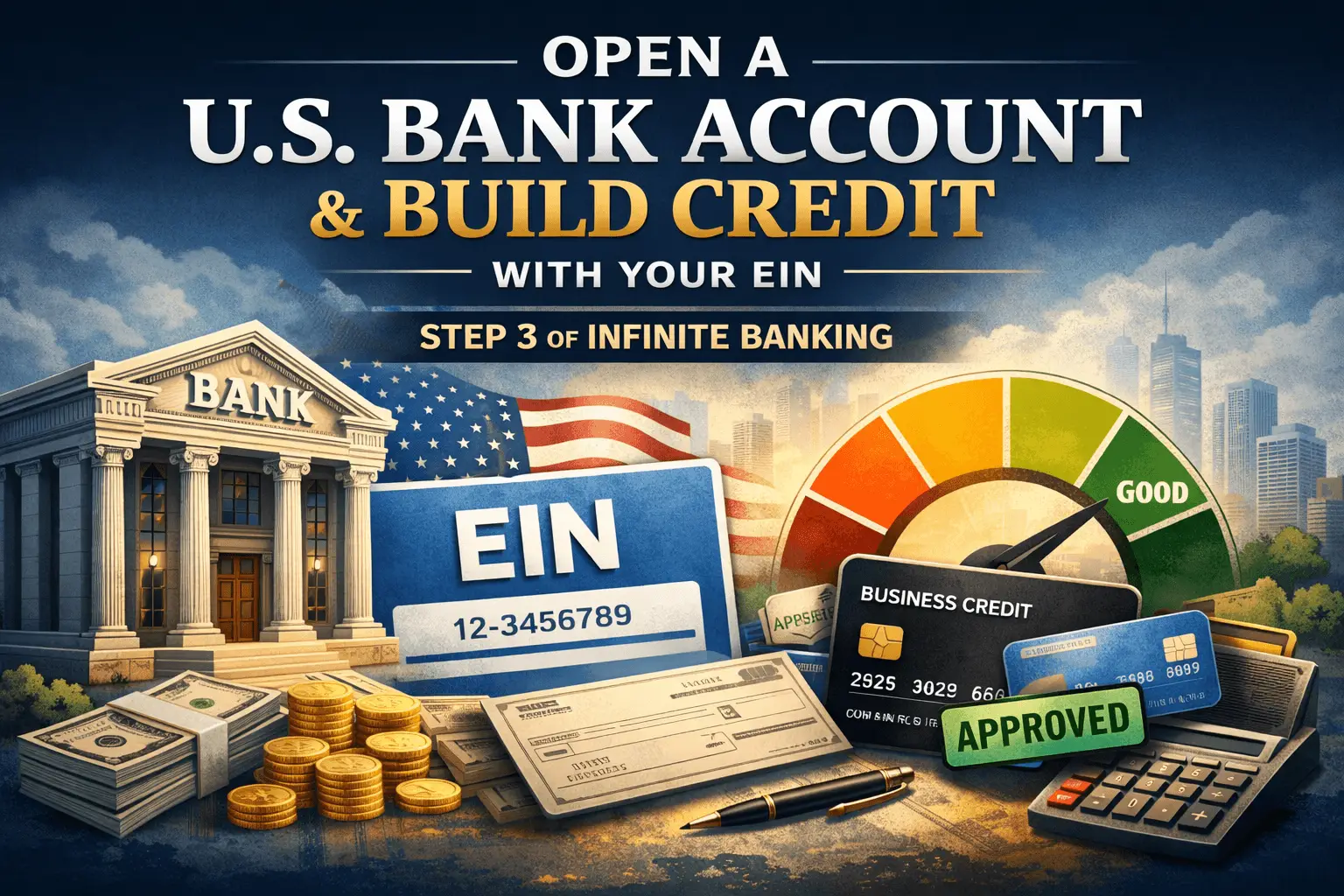 Infinite Banking concept showing how non-US residents open a U.S. bank account with an EIN and build business credit.