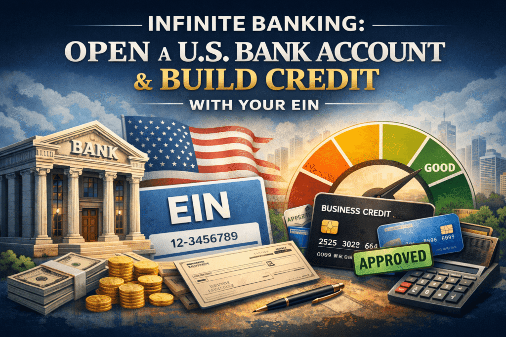 Infinite Banking strategy showing how non-US residents open a U.S. bank account with an EIN and build business credit.