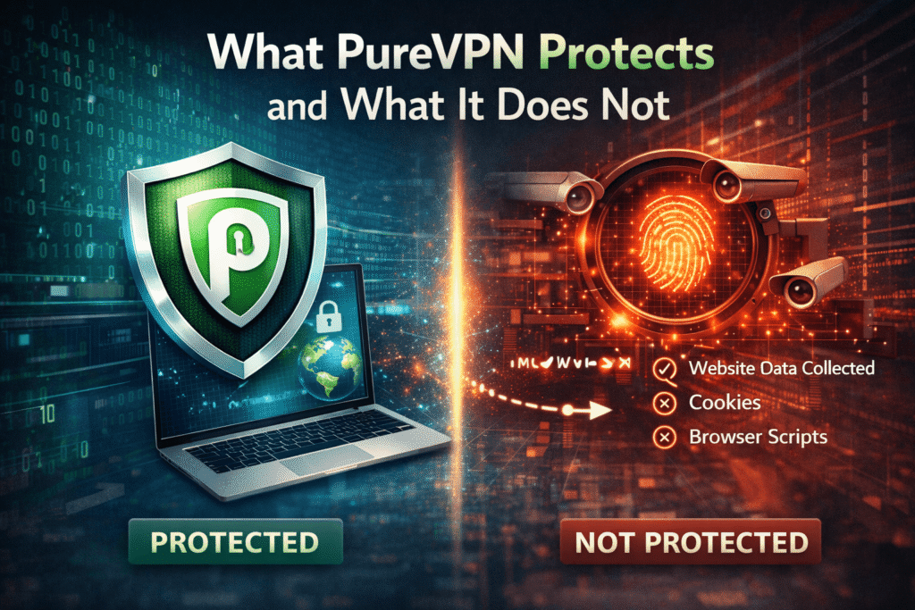 what is purevpn protection explained showing what purevpn protects and what it does not including data encryption and tracking limitations