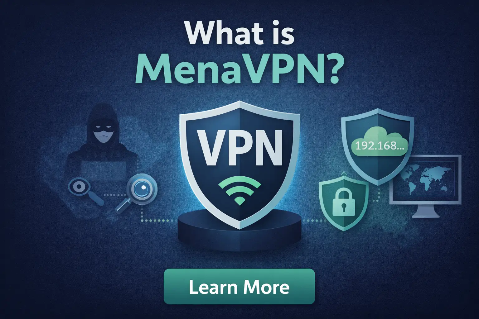 what is menavpn featured image showing secure vpn connection privacy protection and ip address masking